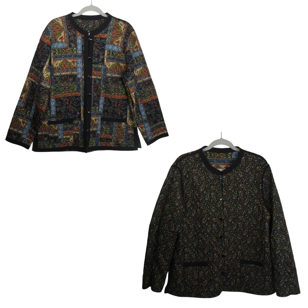 Reversible Quilted Patchwork Floral Jacket Art to Wear Boho Paisley Multicolor